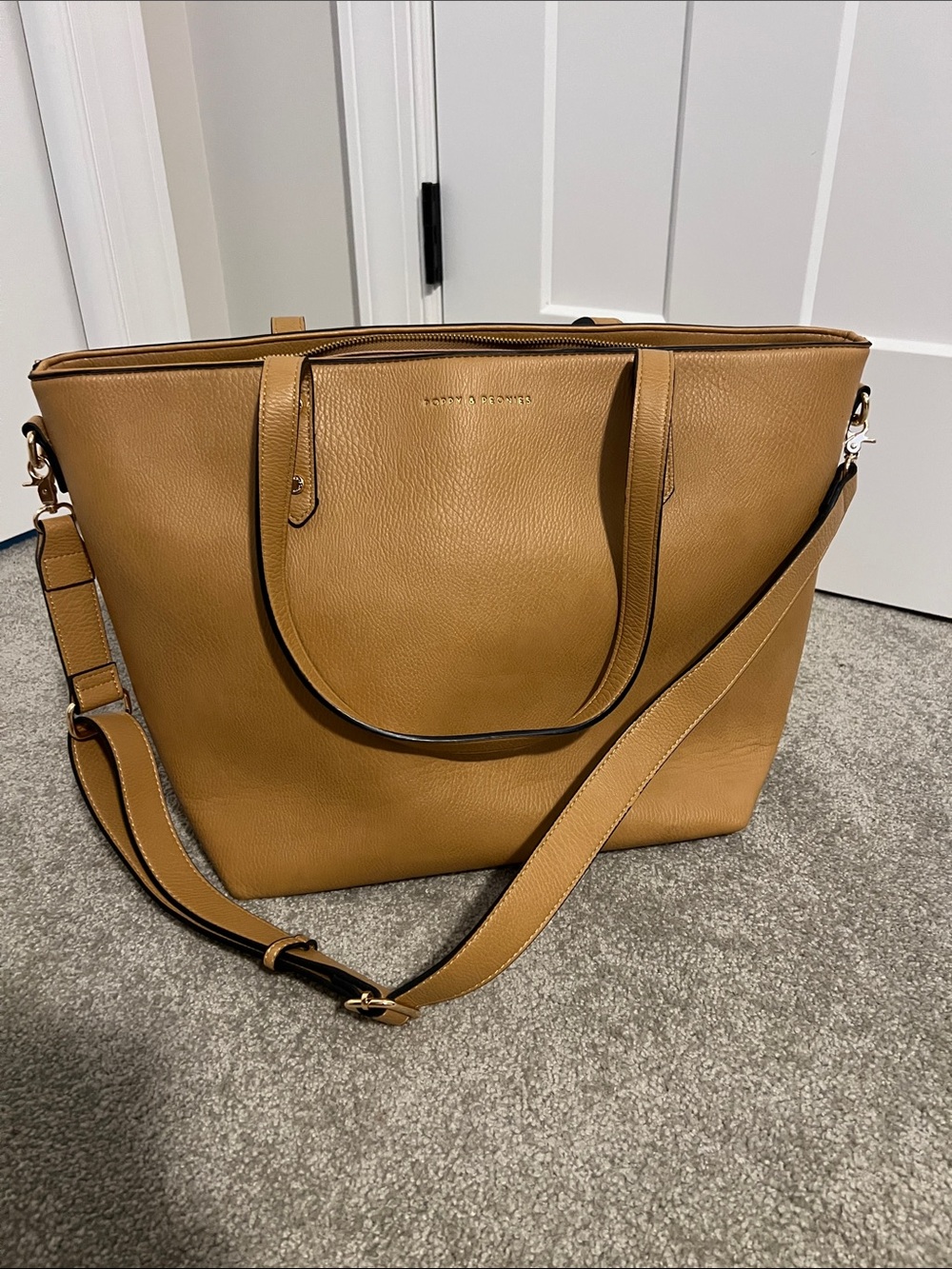 Poppy & Peonies Go Getter Tote - Caramel Pebble Leather with Shoulder Strap